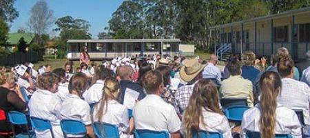 School community gathering for the opening of new Middle School buildings