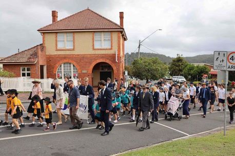 Students taking part in the ANZAC day march and service