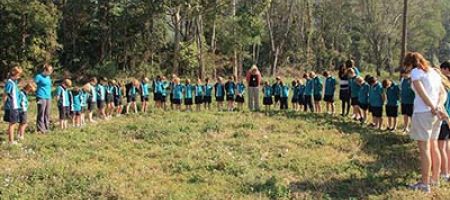 Students and staff praying for Pacific Valley and the community